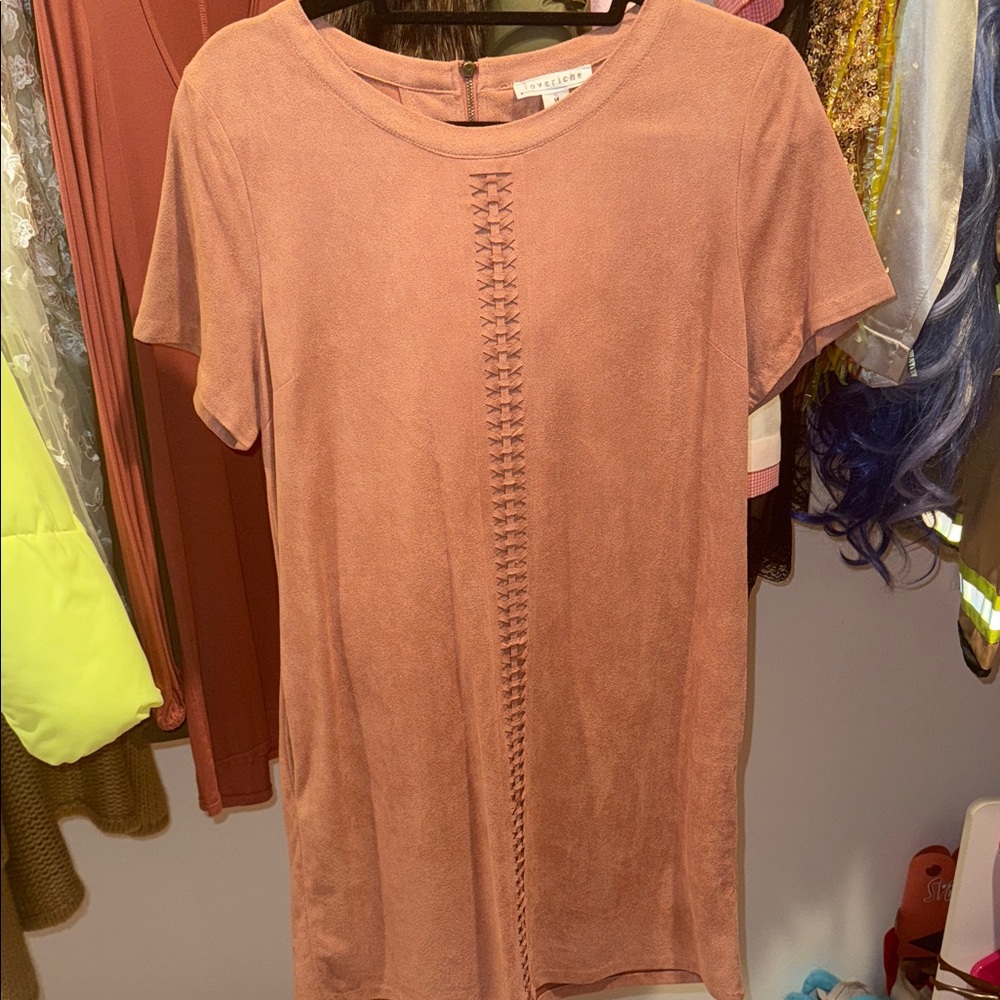 Love Riche Dusty Pink Suede Short Sleeve Dress